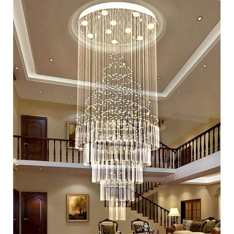 Glamorous Crystal Chandelier with Polished Finish Spiral Raindrop Design