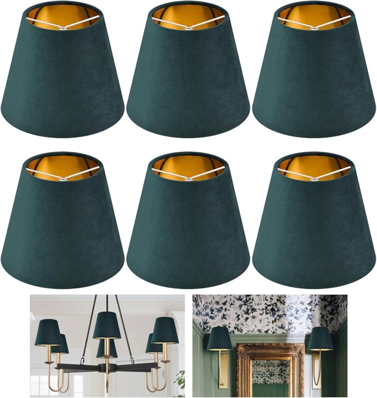 Glamorous Dark Green Velvet Tapered Lamp Shade Set