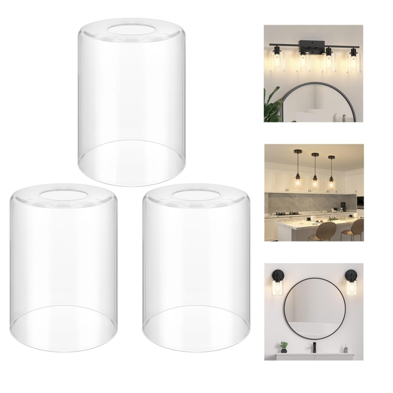 Glass Lampshade: Cylinder Shape Set Of Three Polished Modern Clean