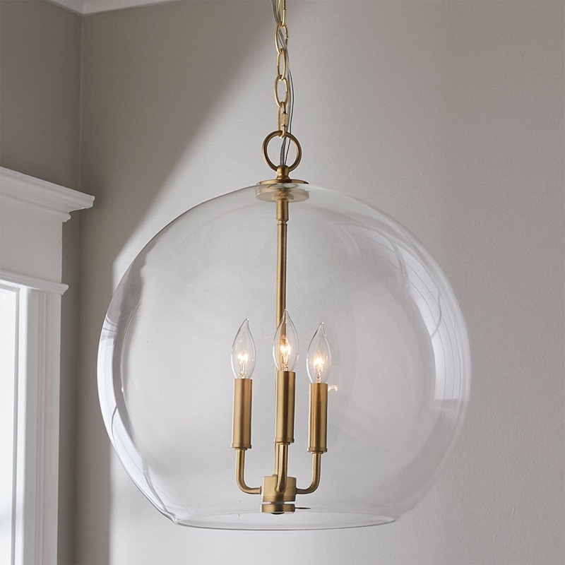 Glass Orb Chandelier with Satin Brass Candelabra Core.