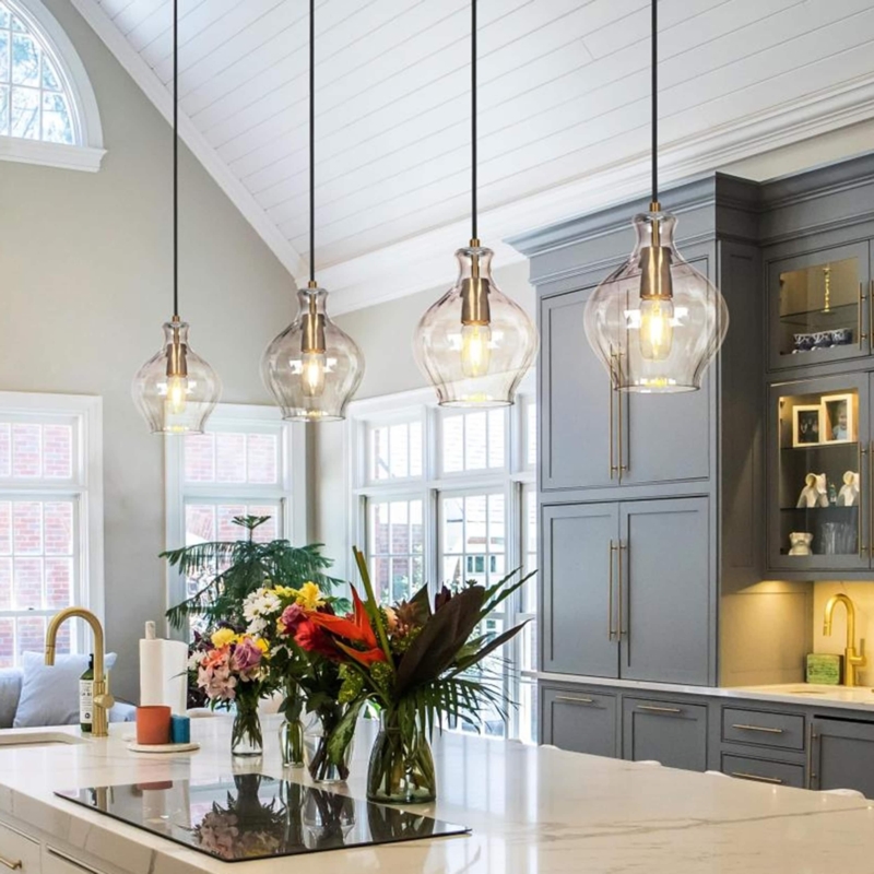 Glass Pendant Light Fluted Shade Polished Brass Tapered Silhouette