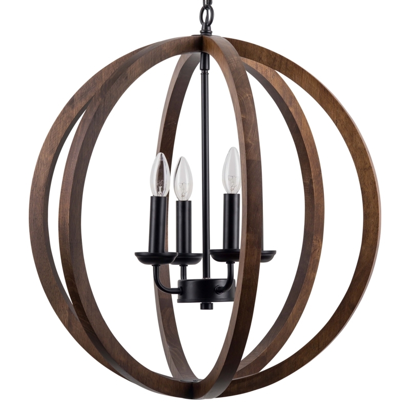 Globe Chandelier Matte Black Interlocking Wood Rings Farmhouse