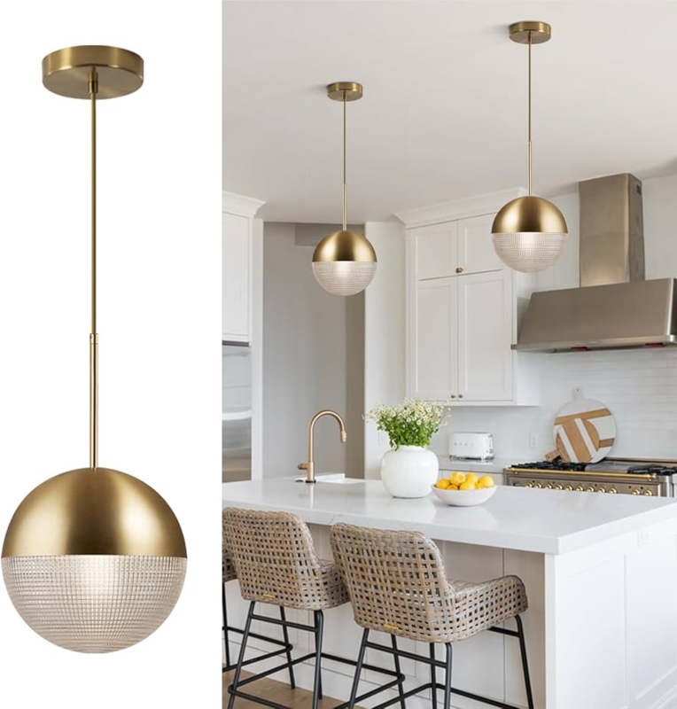 Globe Pendant Light Adjustable Arm, Oversized White Glass Gold