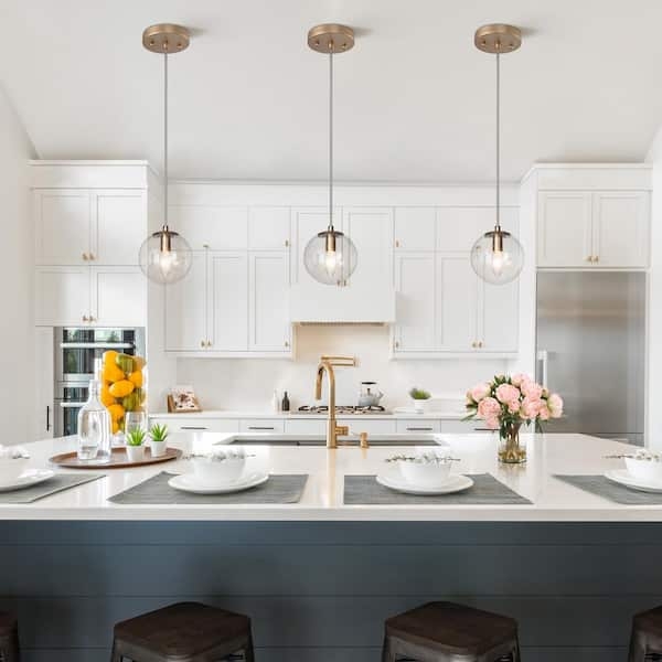 Globe Pendant Light Downrod Suspension, Seeded Glass Shade