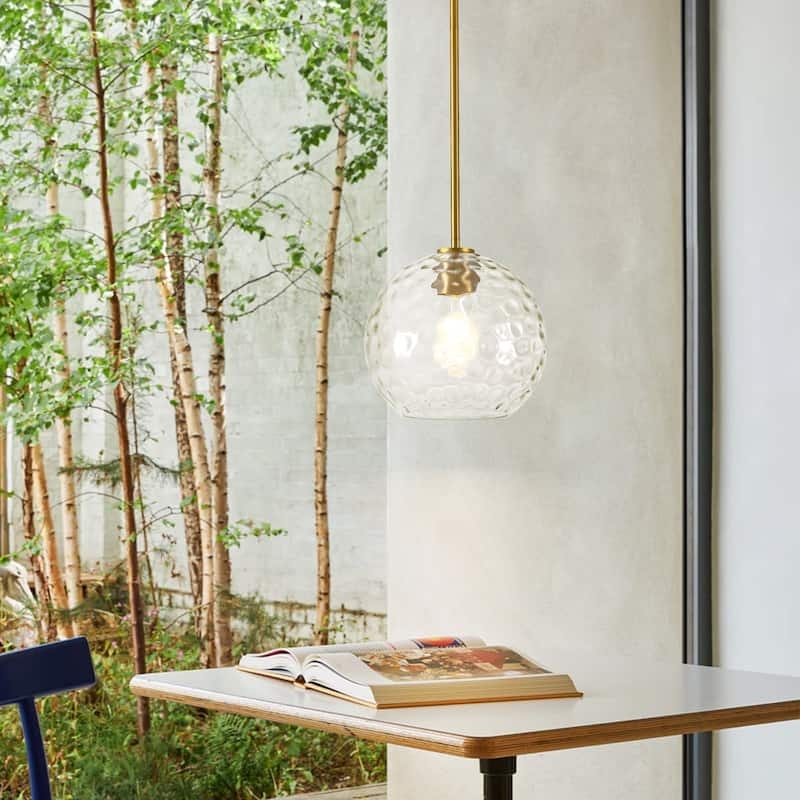 Globe Pendant Light Hammered Glass Shade Polished Gold Contemporary