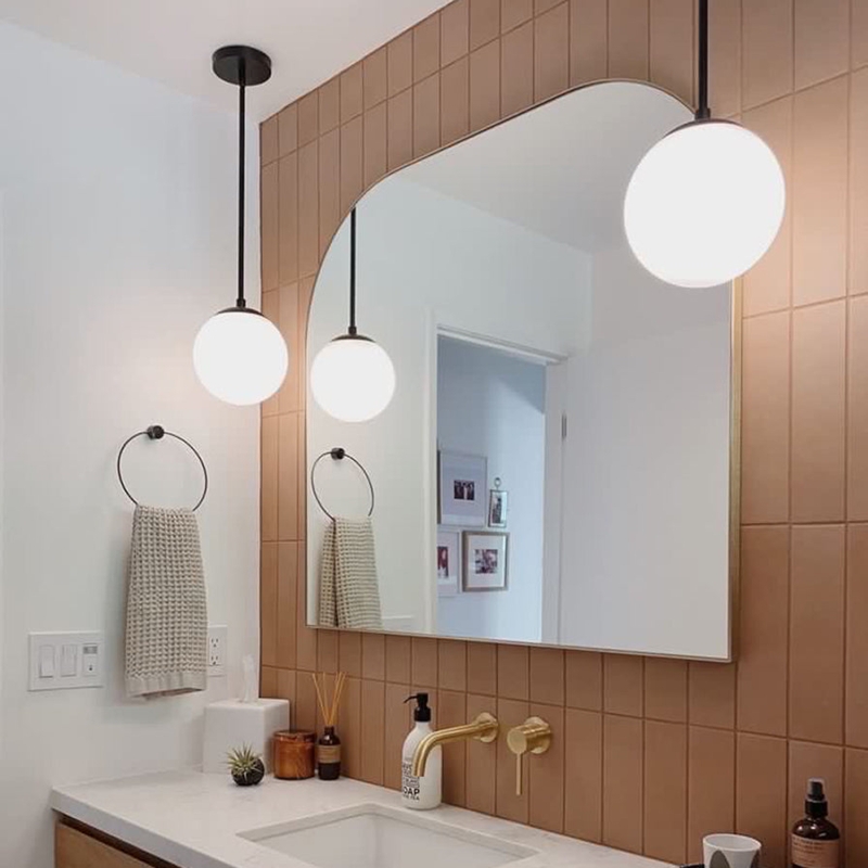 Globe Pendant Light Matte Black Metal Downrod, Opal White Glass