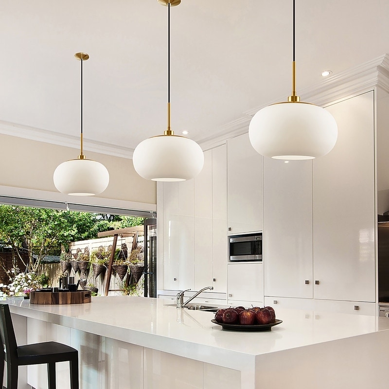 Globe Pendant Light, Opal Glass with Matte Black Farmhouse Hardware