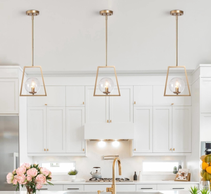 Globe Pendant Light Polished Brass Clear Glass Minimalist Modern Fixture