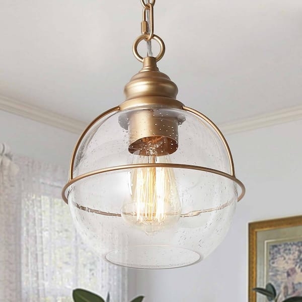 Globe Pendant Light Seeded Glass Shade, Adjustable Cord Single