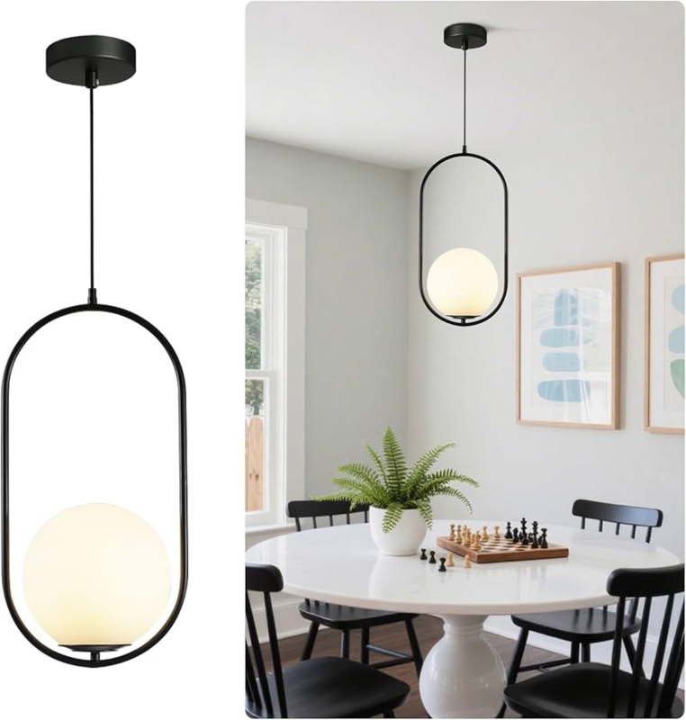 Globe Pendant Light with Opal Glass Shade for Bedside