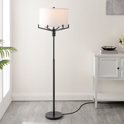 Gold Floor Lamp with Drum Shade, Slender Silhouette, and Pull Chain