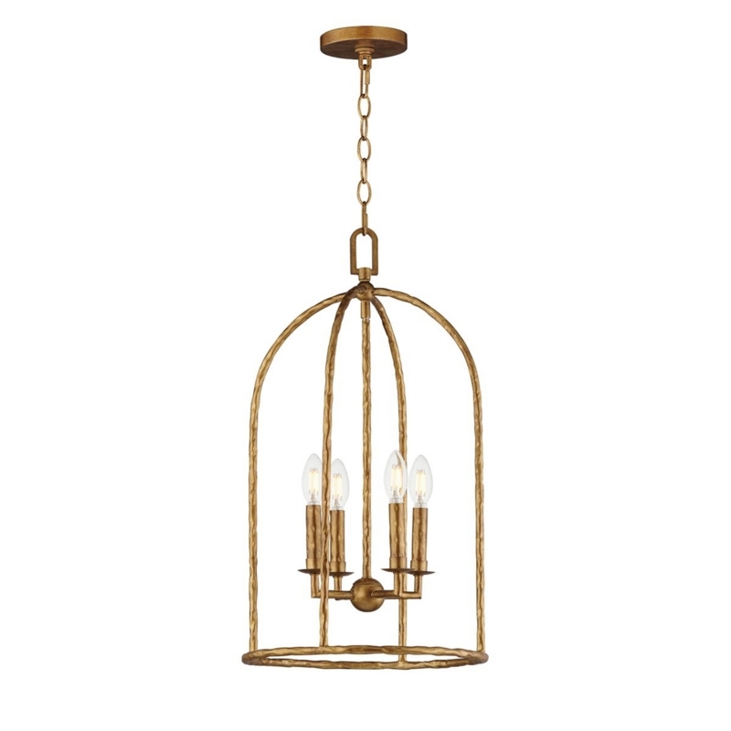 Gold Lantern Pendant Light Four-Light Candelabra Tapered Frame