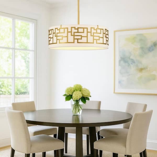 Gold Lattice Drum Pendant Light: Brushed Gold Modern Glam Fixture