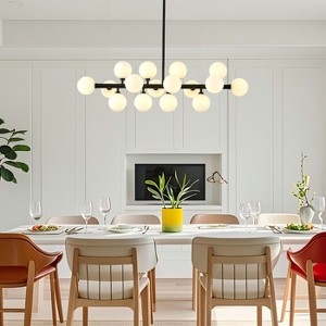 Gold Linear Starburst Chandelier Exposed Bulbs Dining Room Fixture (72 characters)