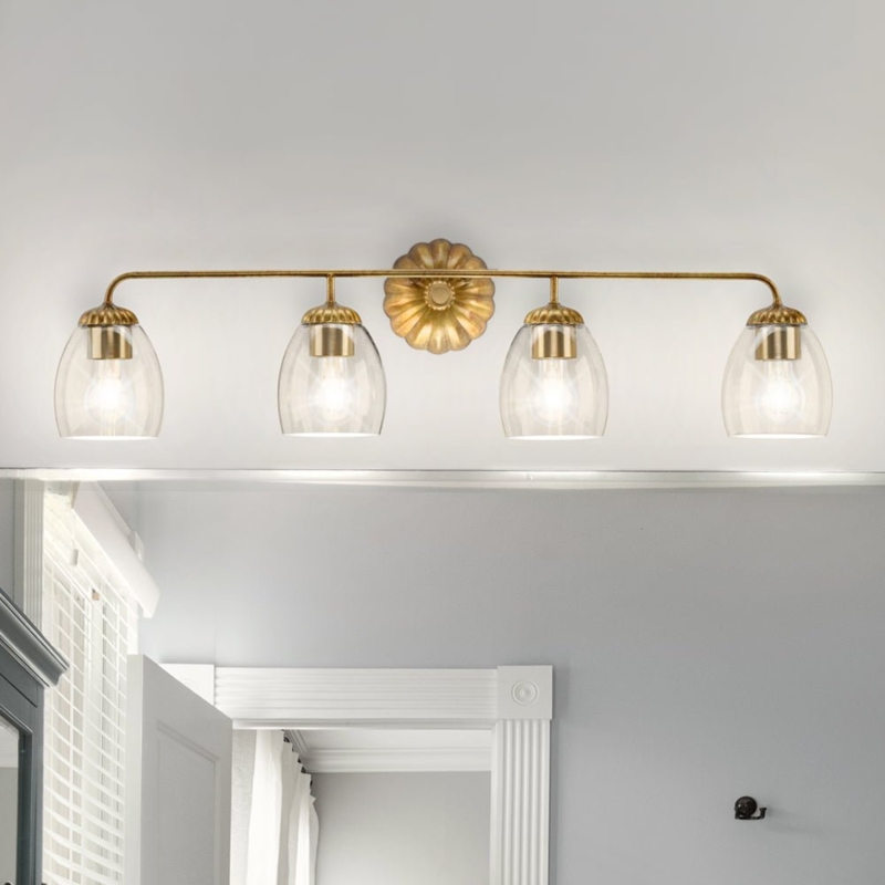 Gold Ombre Vanity Light Fixture with Clear Glass Bell Shades