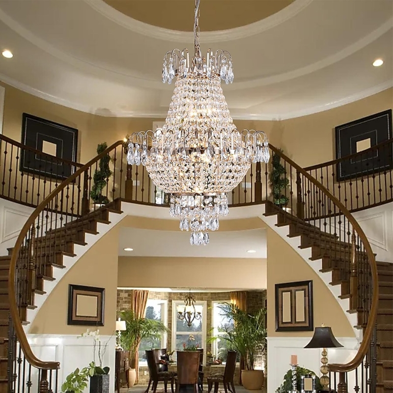 Gold Tiered Crystal Chandelier, Luxury Glam Circular Fixture