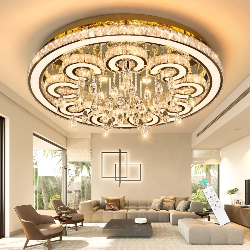 Gold Tiered Ring Chandelier Cascading Crystal Fringe Luxury