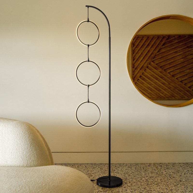 Gold Torchiere Floor Lamp with Reading Light Arm and Frosted Shades