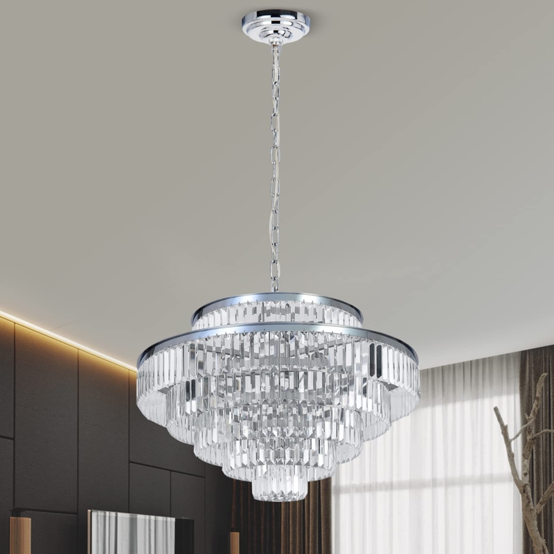Grand 6-Tier Crystal Chandelier Round Silhouette Polished Chrome