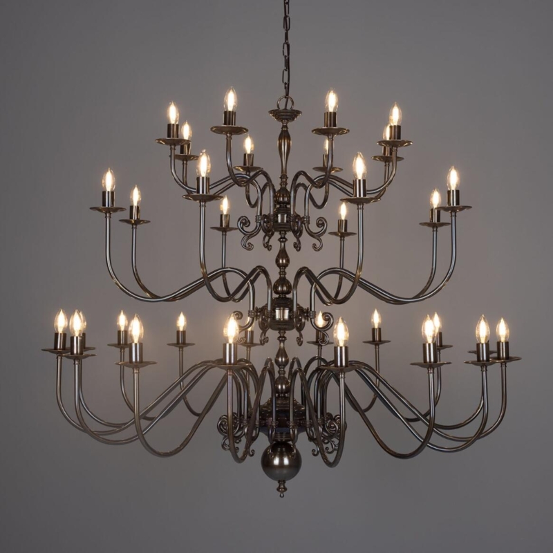 Grand Flemish Style Candle Chandelier, Thirty-Two Lights