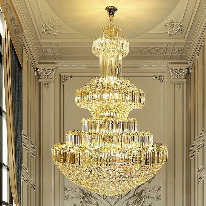 Grand Foyer Crystal Chandelier, Cascading Multi Tier Gold Lighting