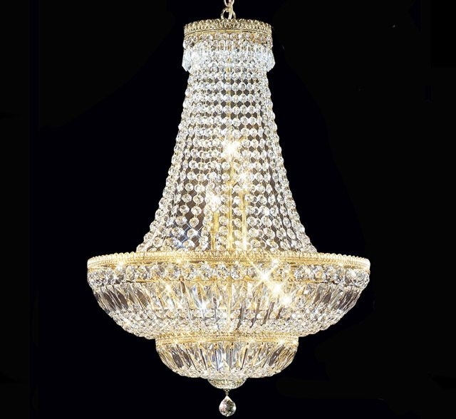 Grand Imperial Empire Chandelier, Polished Gold, Multi Tiered