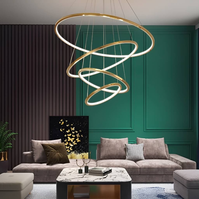 Grand Multi-Ring Chandelier Lighting for Double-Height Scale Living