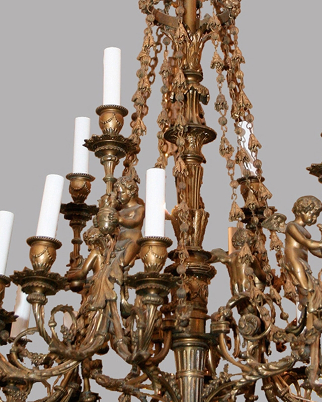 Grand Two-Tier Chandelier, Gilt Bronze Finish with Candle Sockets