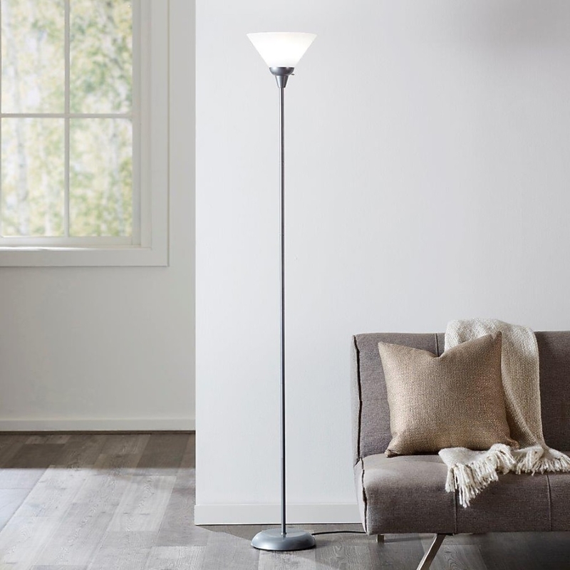 Grey Metallic Floor Lamp Design Modern Torchiere With Task Light