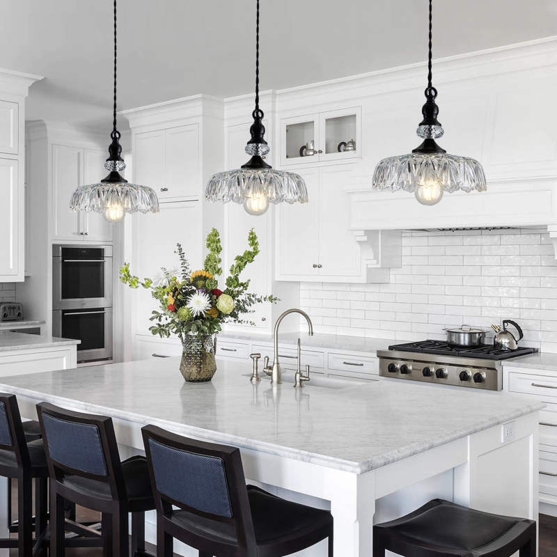 Hammered Glass Mini Pendant Light, Drum Shade, Farmhouse