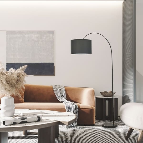 Heavy Stone-like Base Arched Floor Lamp, Matte Black Finish