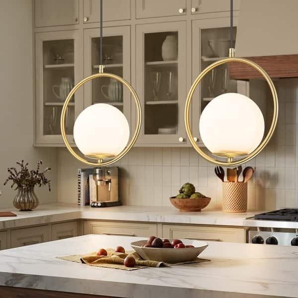 Hoop Frame Design Pendant Light, Frosted Opal Orb Single