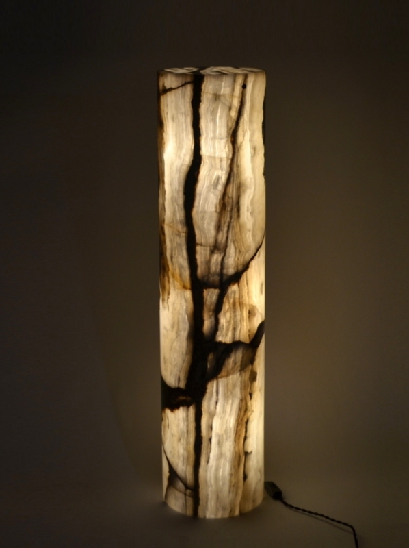 Illuminated Slender Stone Column Floor Lamp with Warm Glow