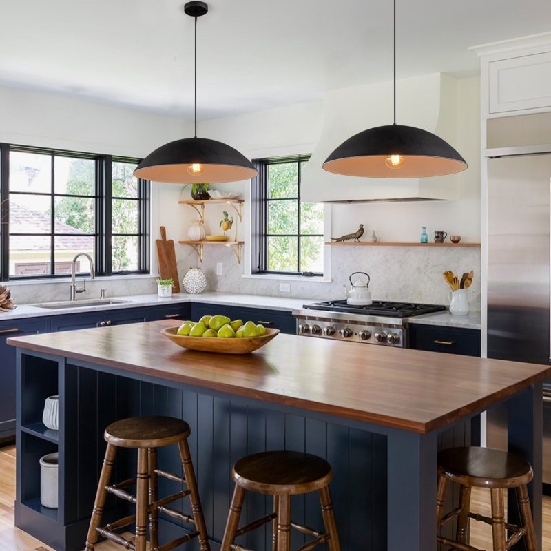 Industrial 1-Light Oversized Flat Metal Dome Pendant Light Black