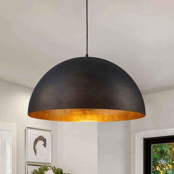 Industrial Black Dome Pendant with Gold Leaf Interior