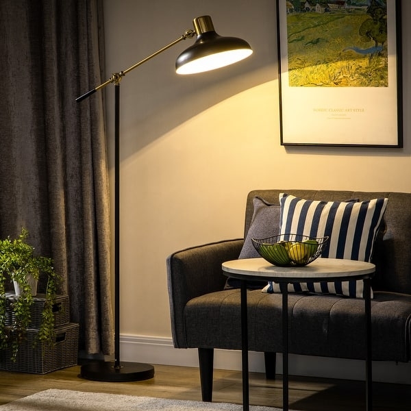 Industrial Black Floor Lamp with Adjustable Balance Arm