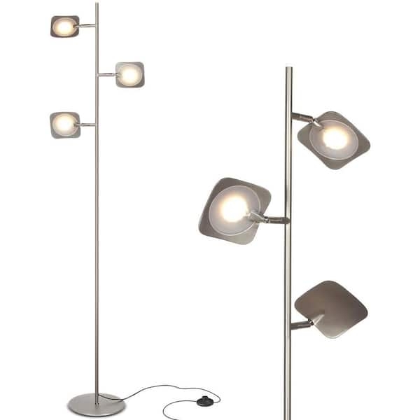 Industrial Brushed Nickel Tree Lamp with Three Adjustable Spotlight Heads