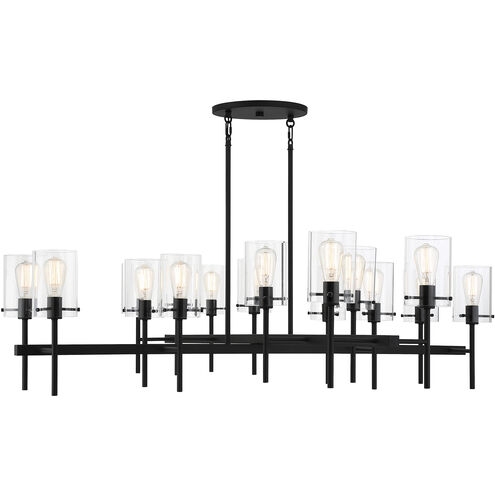 Industrial Chandelier Matte Black Horizontal Arms Exposed Bulbs (72 characters)