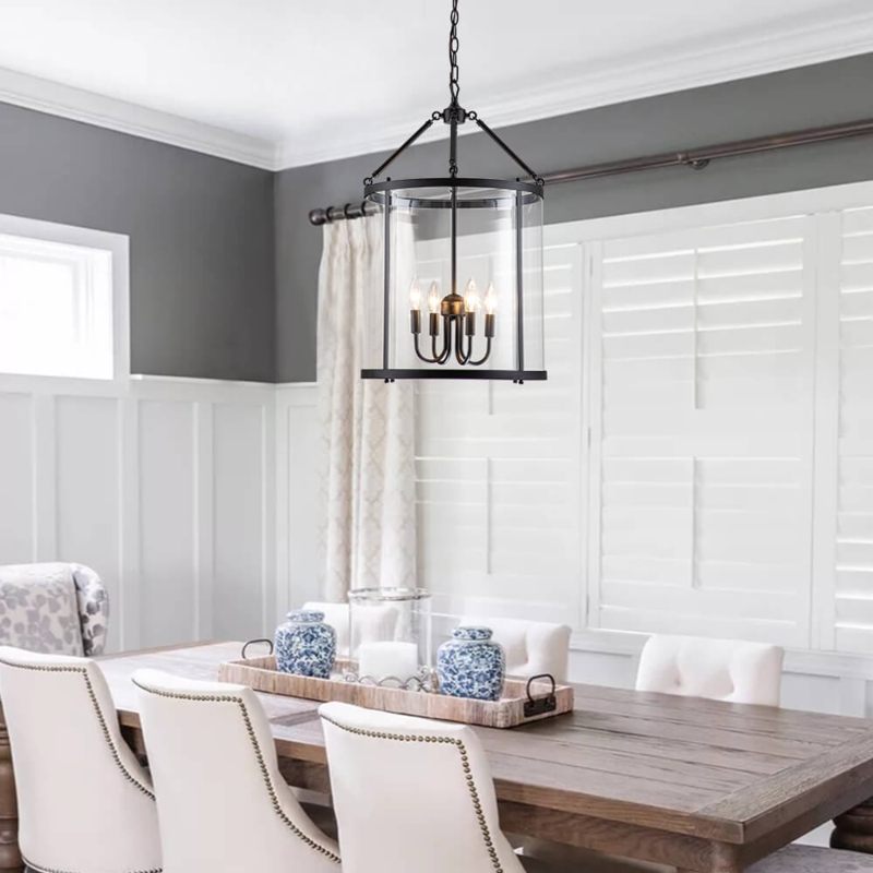 Industrial Drum Chandelier | Farmhouse Glass Shade Pendent Light | Ping  Lighting