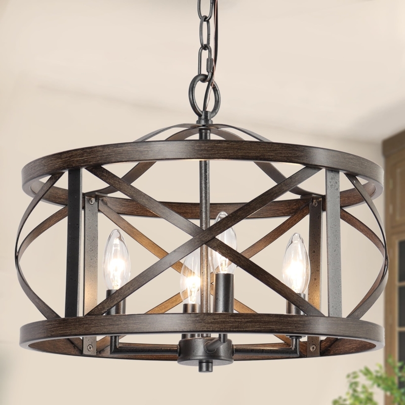 Industrial Farmhouse Two-Tier Wagon Wheel Chandelier Glass Cylinders