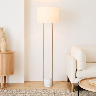 Industrial Floor Lamp: Black Metal Outline Frame with Stone Base