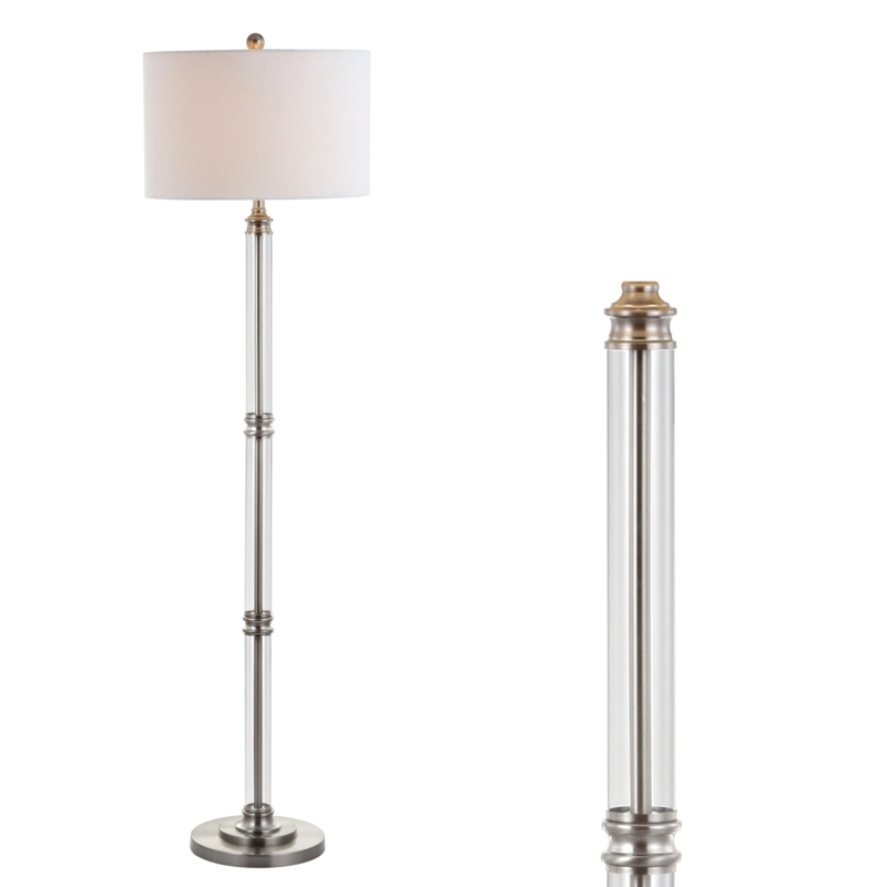 Industrial Floor Lamp Clear Glass Cylinder Shade Exposed Bulb Polished