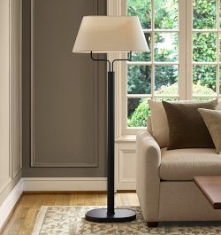 Industrial Floor Lamp, Dome Shade & Curved Arm in Bronze