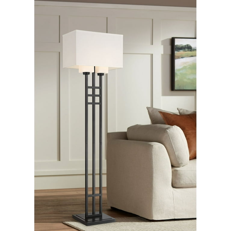 Industrial Floor Lamp Matte Black Rectangular Box Shade Tiered Base