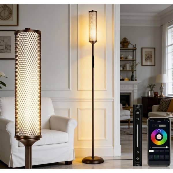 Industrial Floor Lamp Wire Mesh Cylindrical RGB Ambient Glow