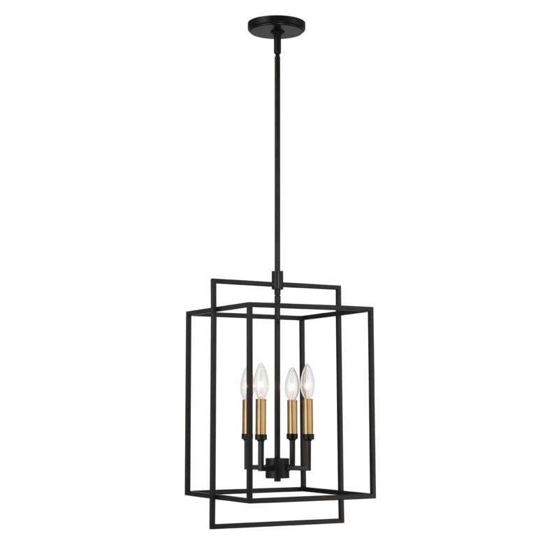 Industrial Geometric Cage Pendant Light With Two-Tone Aged Brass Finish