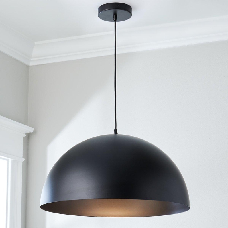 Industrial Matte Black Dome Pendant with Rigid Rod Suspension