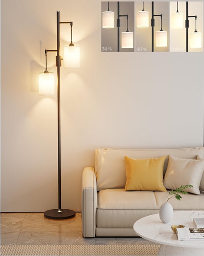 Industrial Minimalist Tree Floor Lamp Matte Black Adjustable Heads