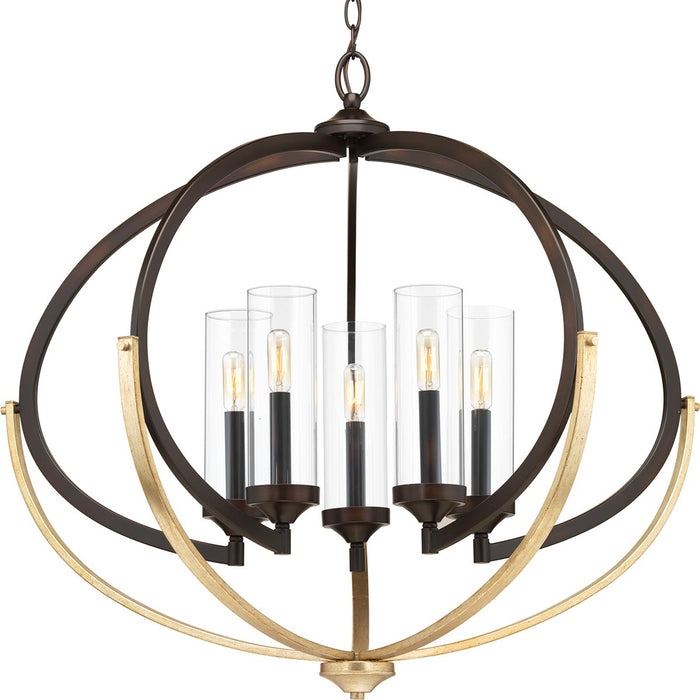 Industrial Open Cage Design Chandelier Vertical Metal Ribs Bronze Finish