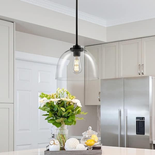 Industrial Pendant Light Black Clear Glass Dome Shade